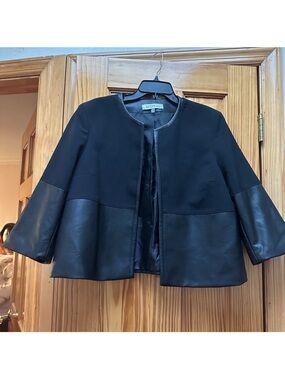 Kasper Black Mixed-Media Open Front Jacket